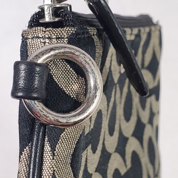 Coach Signature Pattern Wristlet Pouch Wallet MISSING WRIST STRAP Black Beige - Picture 8 of 11